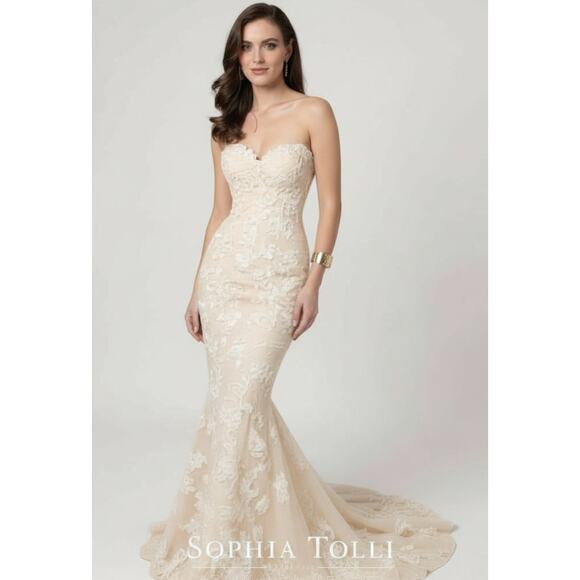 Sophia Toli Maeve Beaded Mermaid Detachable Tulle Skirt Sz 6 Ivory NWT - Picture 2 of 10